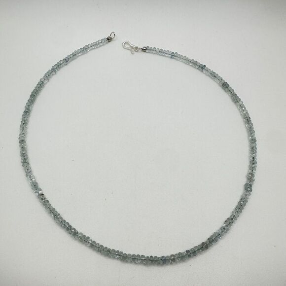 17" of 4mm rondelle, faceted Aquamarine beaded necklace with s925 hardware! - Picture 3 of 11